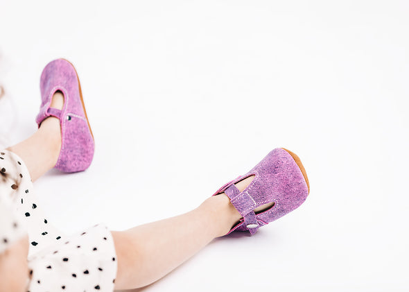 the original soft soled t-strap: pink denim
