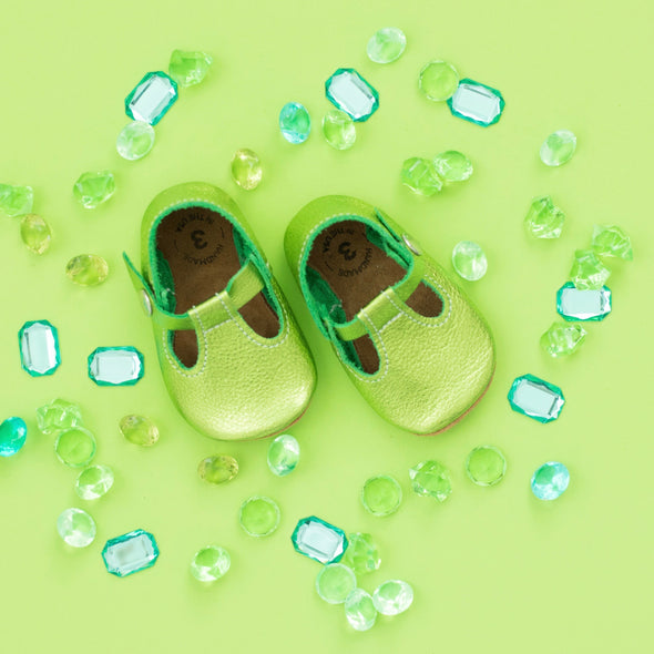the original soft soled t-strap: peridot/tinkerbell green