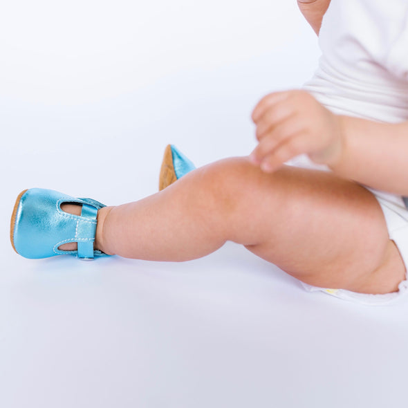 the original soft soled t-strap: aquamarine/ice