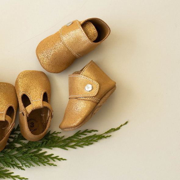 the snap boot: gold shimmer