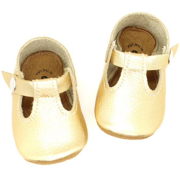 the original soft soled t-strap: gold