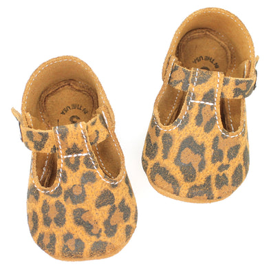 the original soft soled t-strap: leopard suede (wholesale)