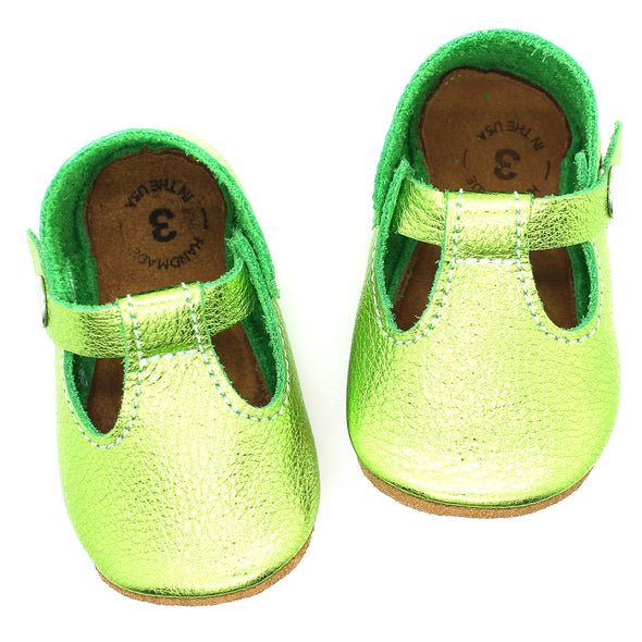the original soft soled t-strap: peridot/tinkerbell green