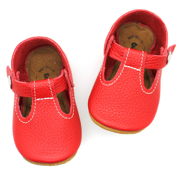 the original soft soled t-strap: red