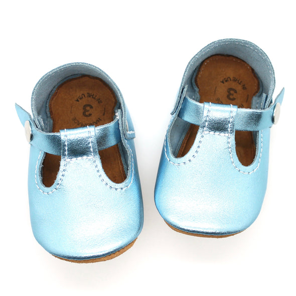 the original soft soled t-strap: aquamarine/ice