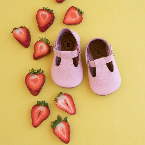 the original soft soled t-strap: sweet pink