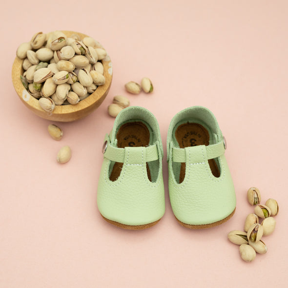 the original soft soled t-strap: pistachio
