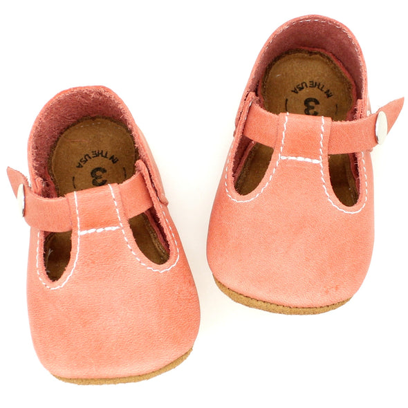 the original soft soled t-strap: salmon
