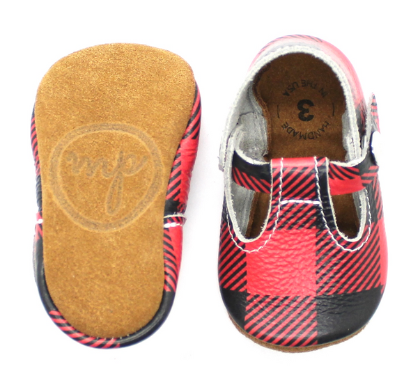 the original soft soled t-strap: buffalo check