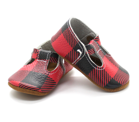 the original soft soled t-strap: buffalo check
