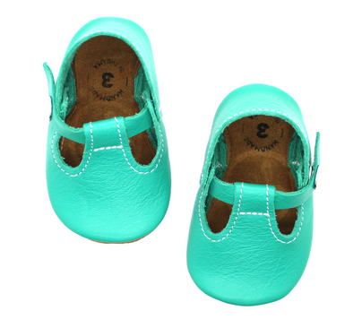 the original soft soled t-strap: emerald