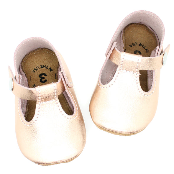 the original soft soled t-strap: blush gold