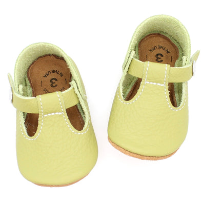 the original soft soled t-strap: chartreuse