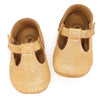 the original soft soled t-strap: gold shimmer