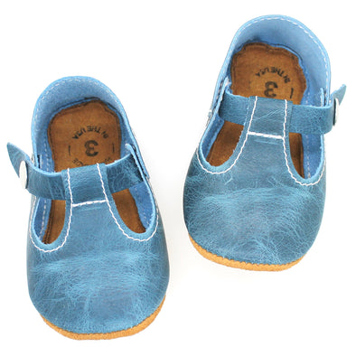 the original soft soled t-strap: indigo