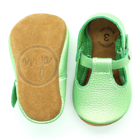 the original soft soled t-strap: lucky lime