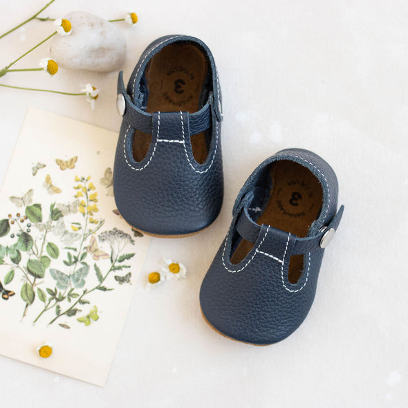 the original soft soled t-strap: navy
